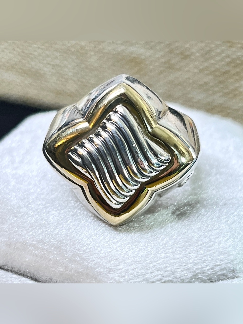 David Yurman chunky quatrefoil cable 925 750 two tone ring size 7